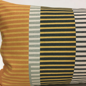 Combed Stripe Cushion - Ochre, Graphite + Mustard