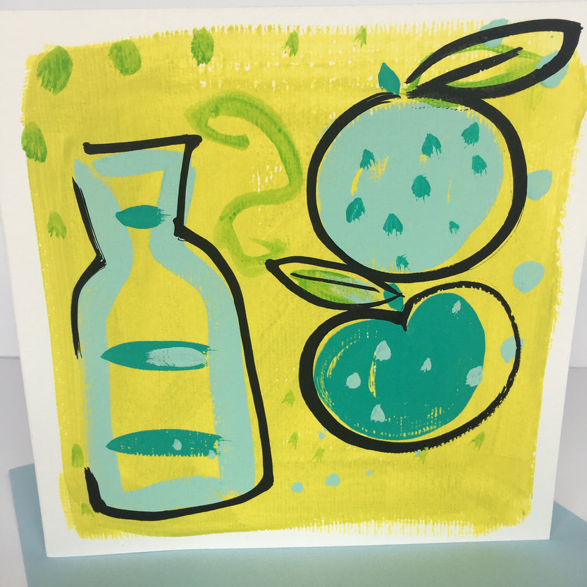 ‘ Bottle + Fruit’ Lime Hand Painted Greetings Card