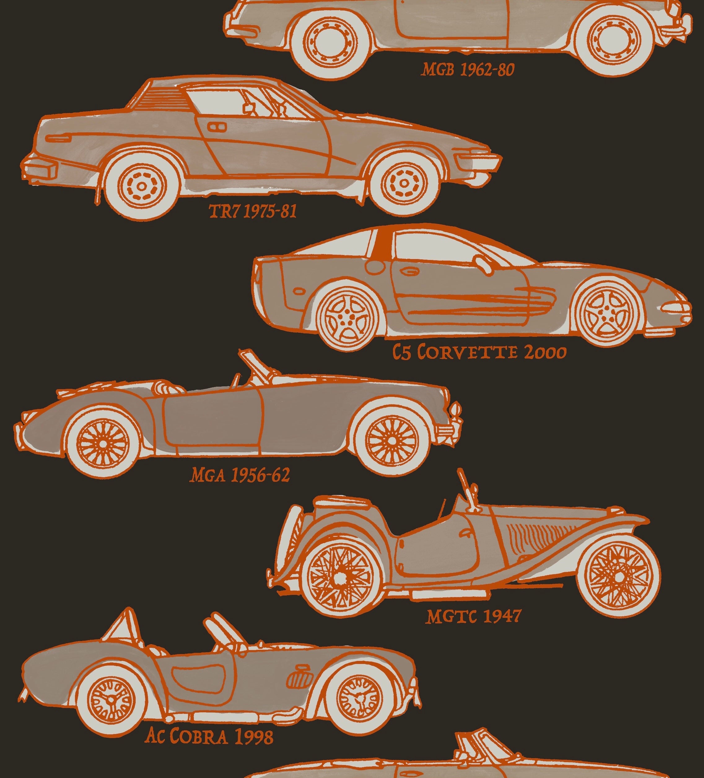 Classic Cars Wallpaper - Black + Vermillion