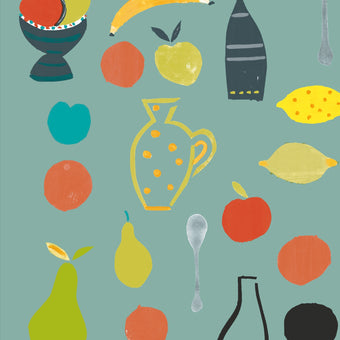 Naive Fruit Motif Wallpaper - Aqua