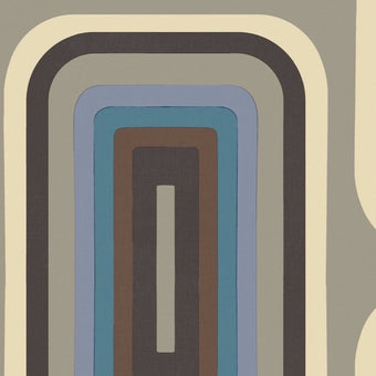 Retro Oblong Geometric wallpaper - Grey + Blue