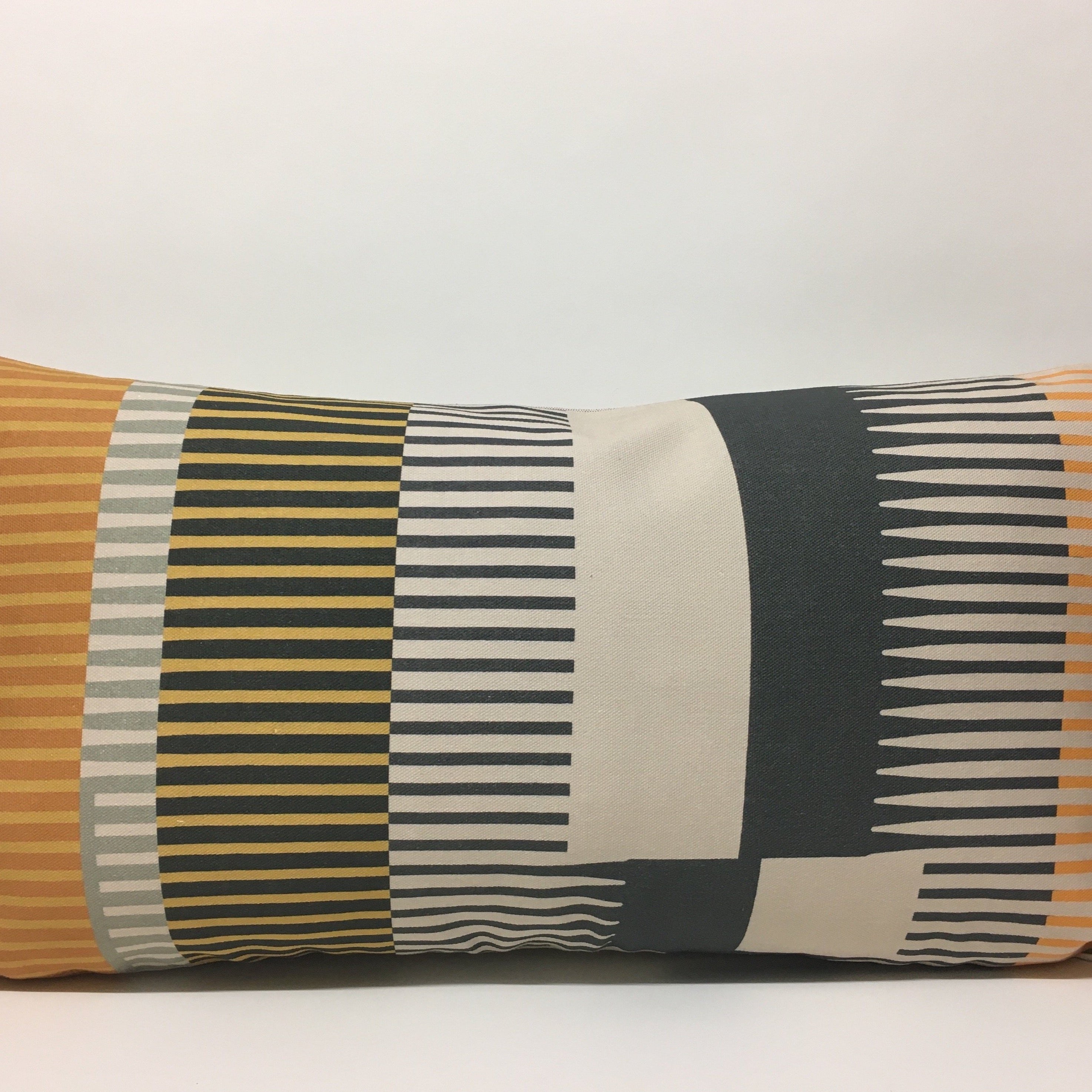 Combed Stripe Cushion - Ochre, graphite + mustard