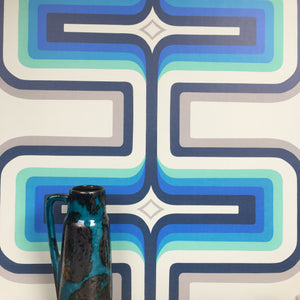 70s Geometric wallpaper, Cobalt