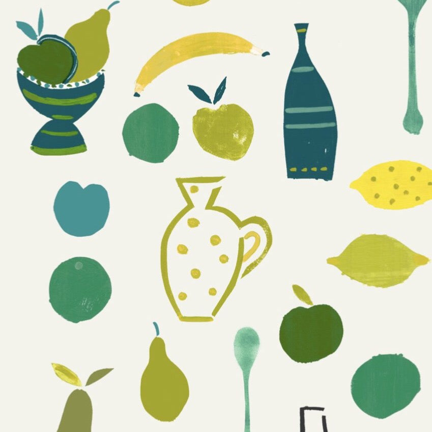 Naive Fruit Motif Wallpaper - Lime