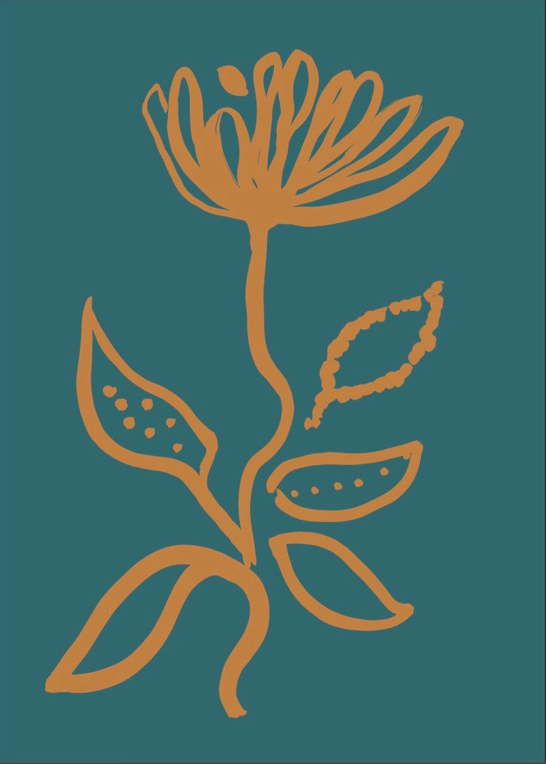 Flower print - Aqua + Mustard