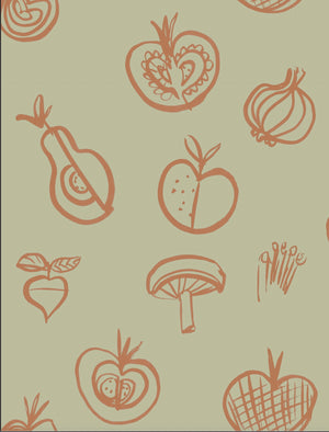 Fruit Motif Wallpaper - Cream - NEW