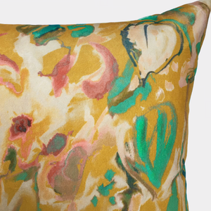Abstract Floral Velvet Cushion - Yellow