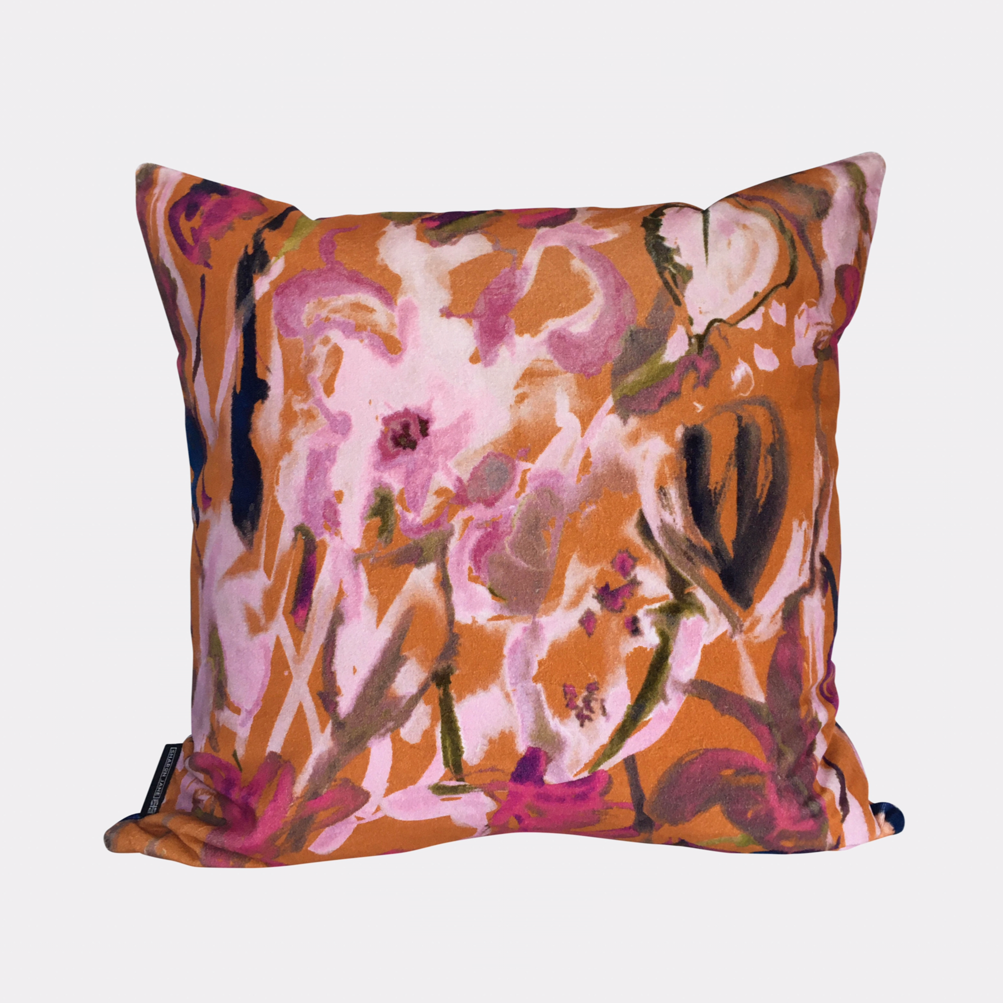 Abstract Floral Velvet Cushion - Burnt Orange