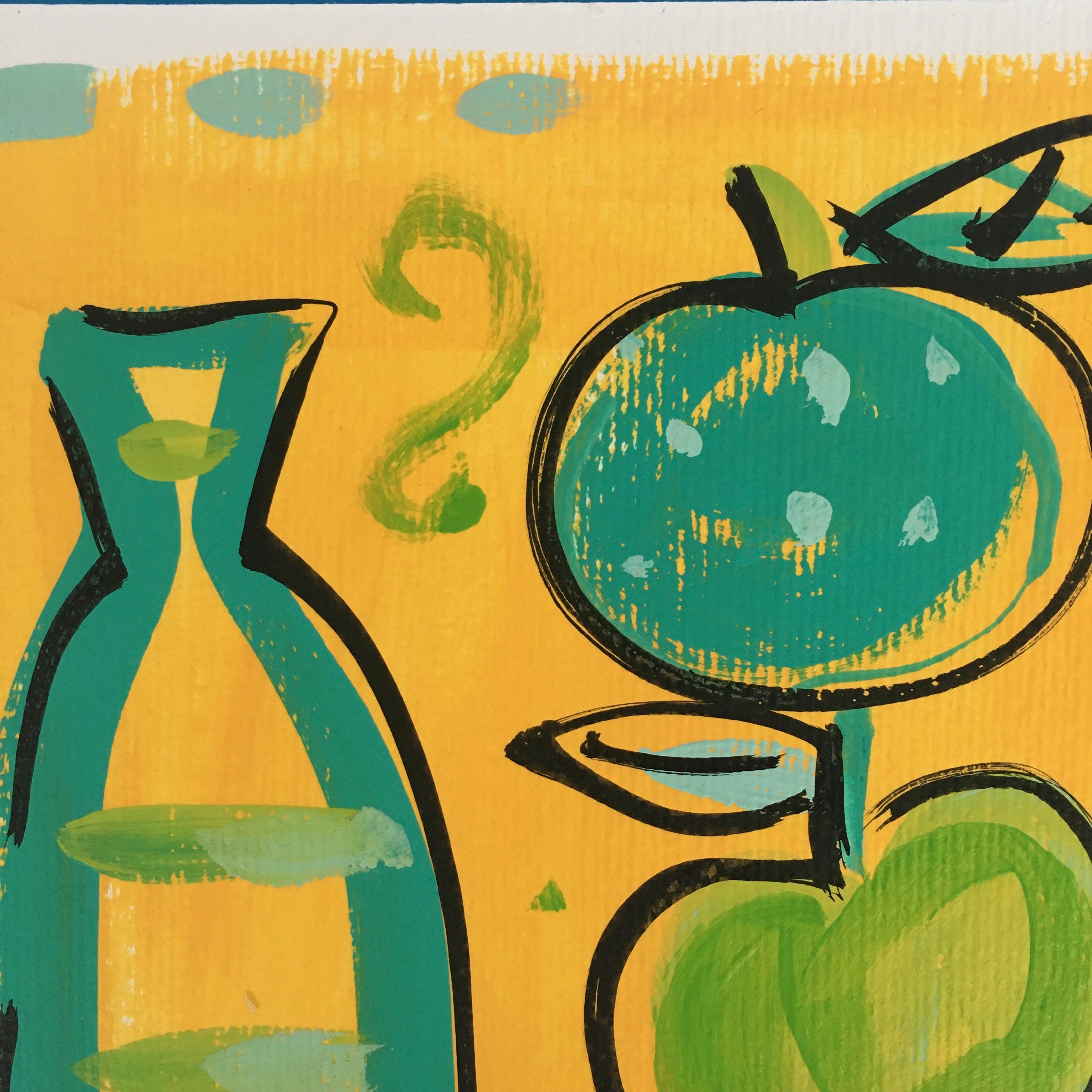 ‘ Bottle + Fruit’ Yellow  Hand Painted Greetings Card