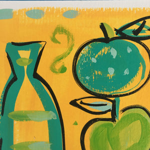 ‘ Bottle + Fruit’ Yellow  Hand Painted Greetings Card