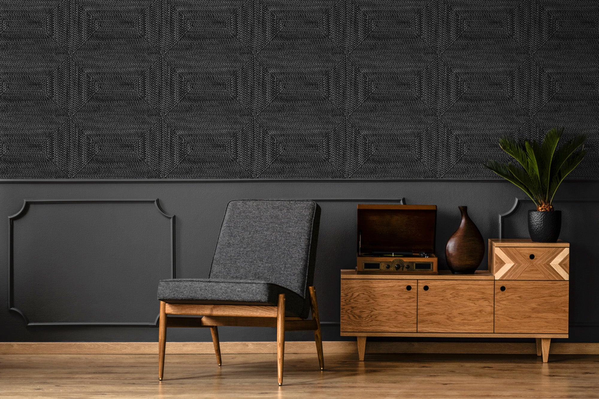 Cane Diamond Charcoal Wallpaper