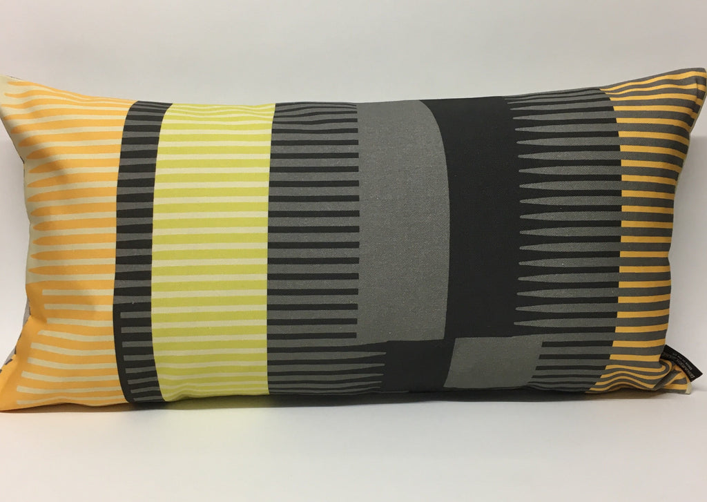 Combed Stripe Cushion - Lemon, grey + black