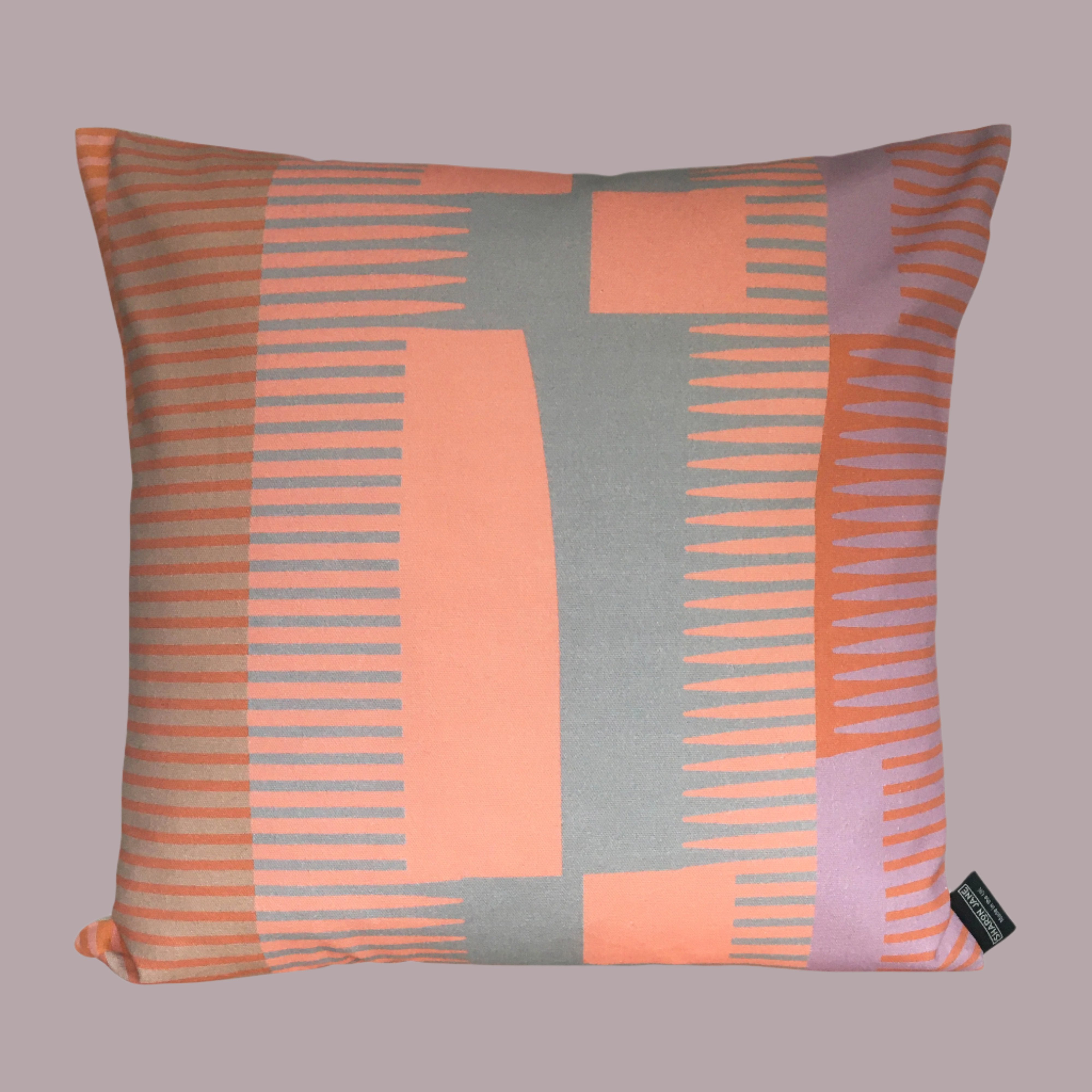 Square Combed Stripe Cushion - Salmon, Dove  + Lilac