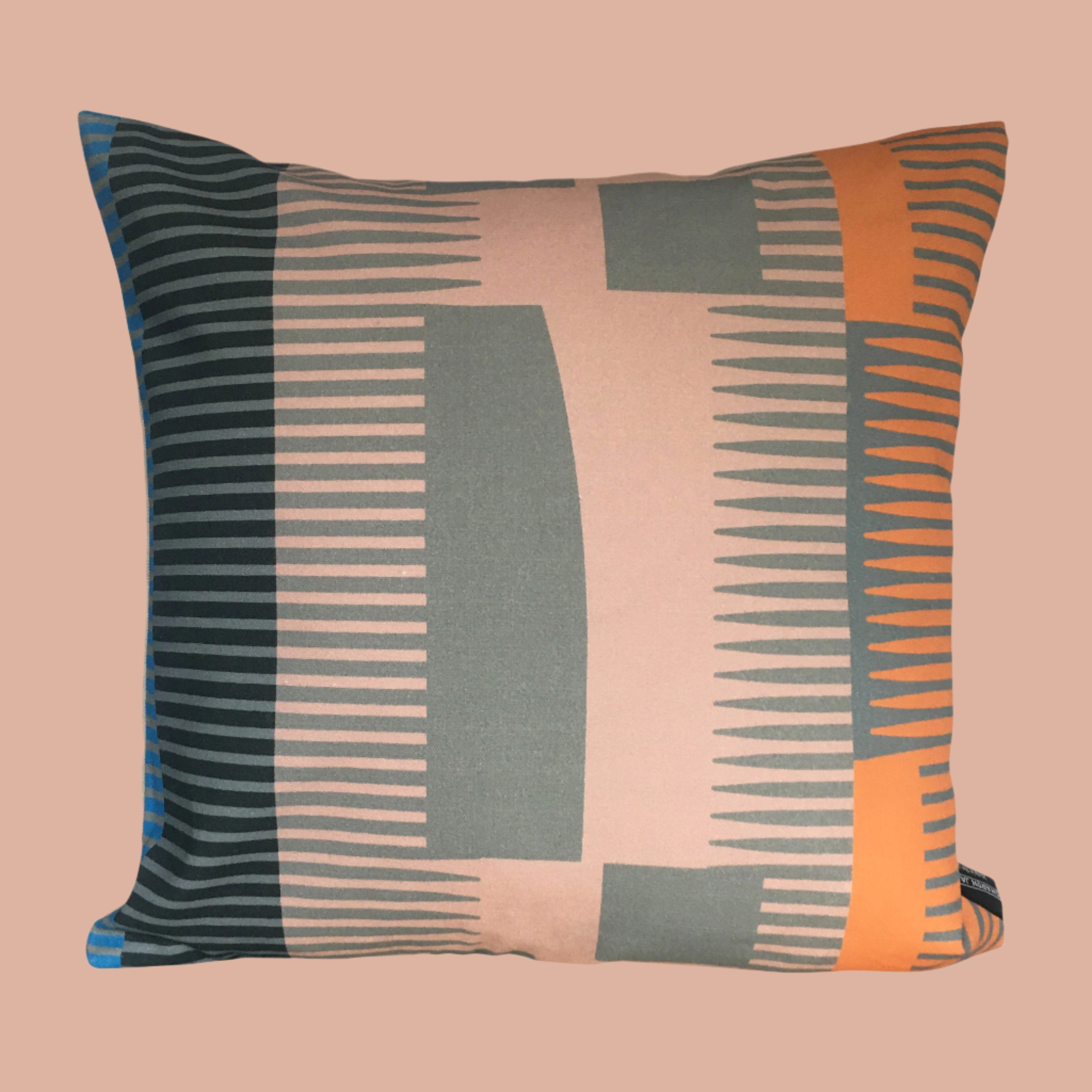 Square Combed Stripe Cushion - Salmon, Dove  + Lilac