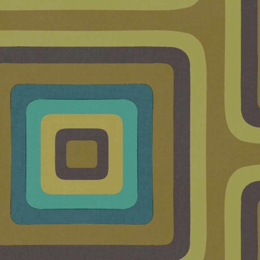Retro Square  Geometric wallpaper - Olive + Turquoise - NEW
