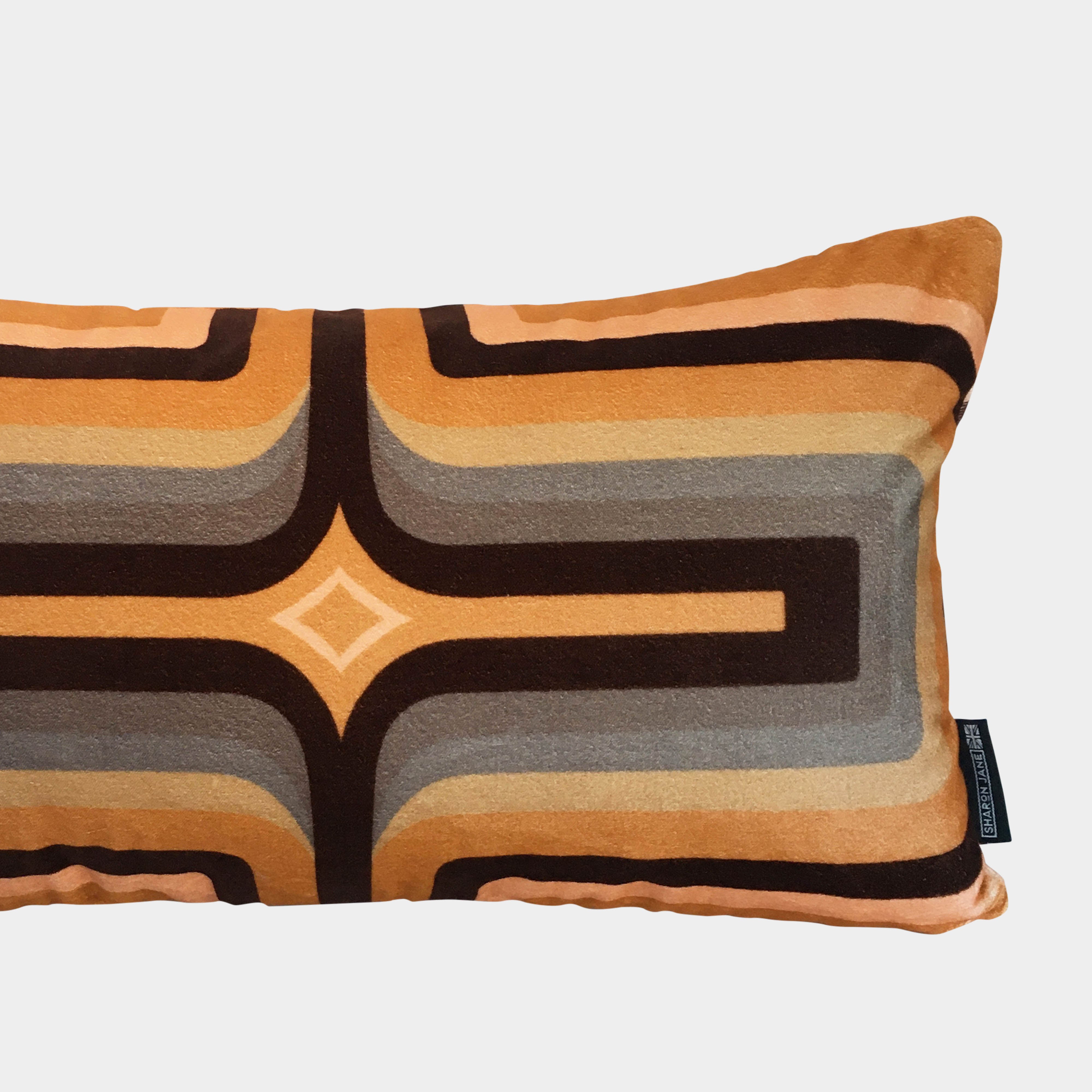 Retro Geometric Velvet Cushion - Caramel