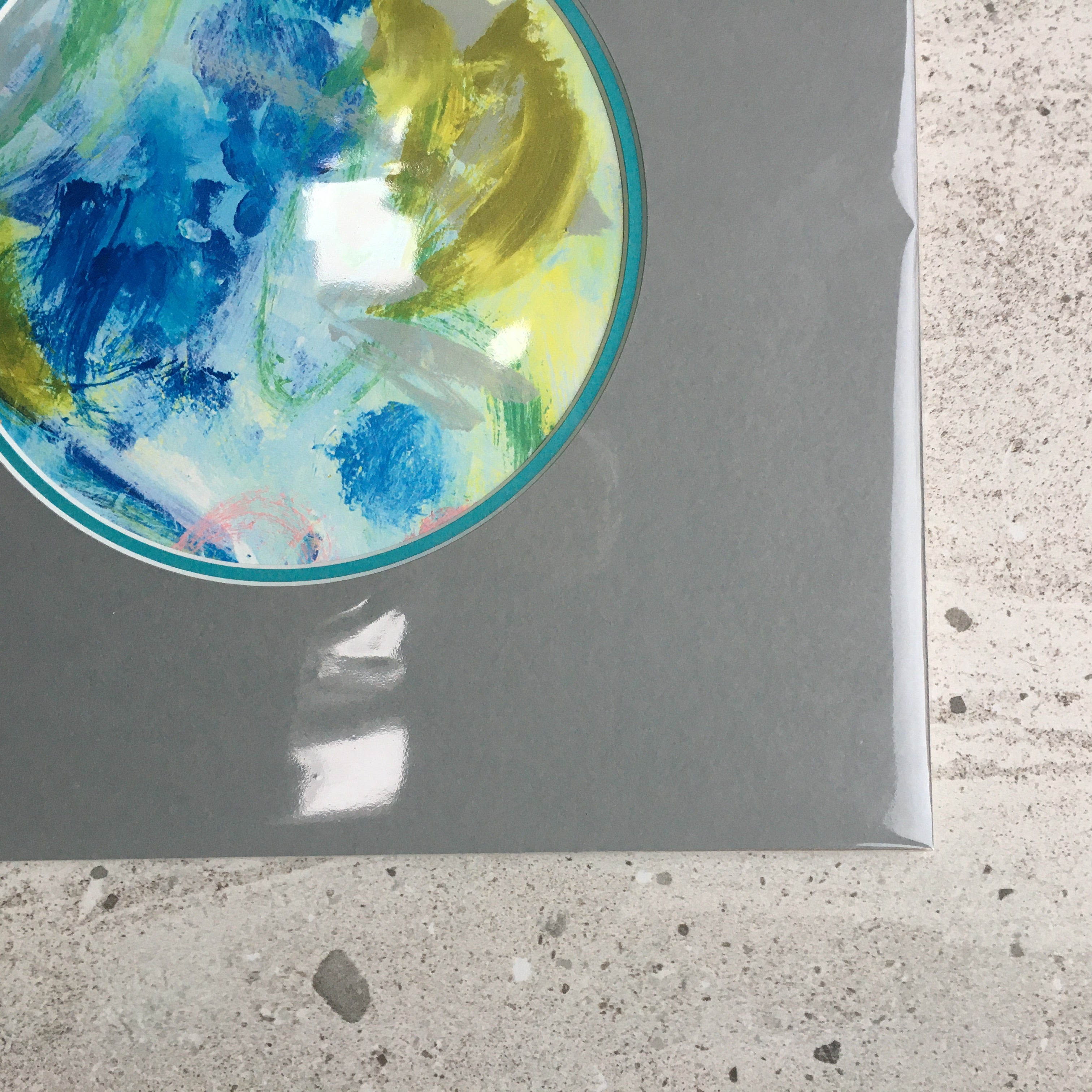 Expressive Abstract Circular Print Turquoise + Grey Mount