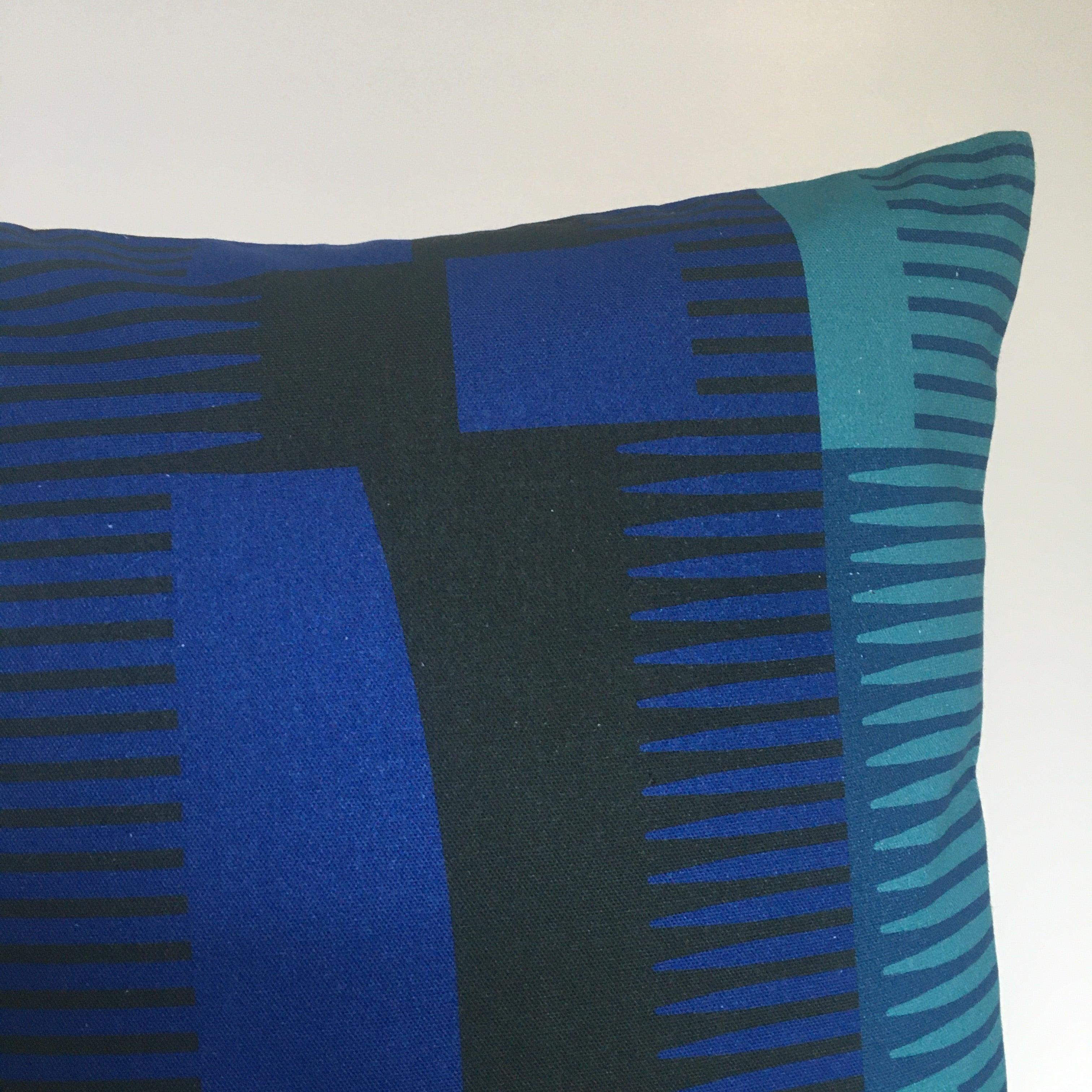 Square Combed Stripe Cushion - Cobalt, Black + Teal