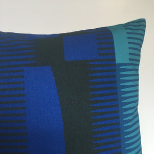 Square Combed Stripe Cushion - Cobalt, Black + Teal