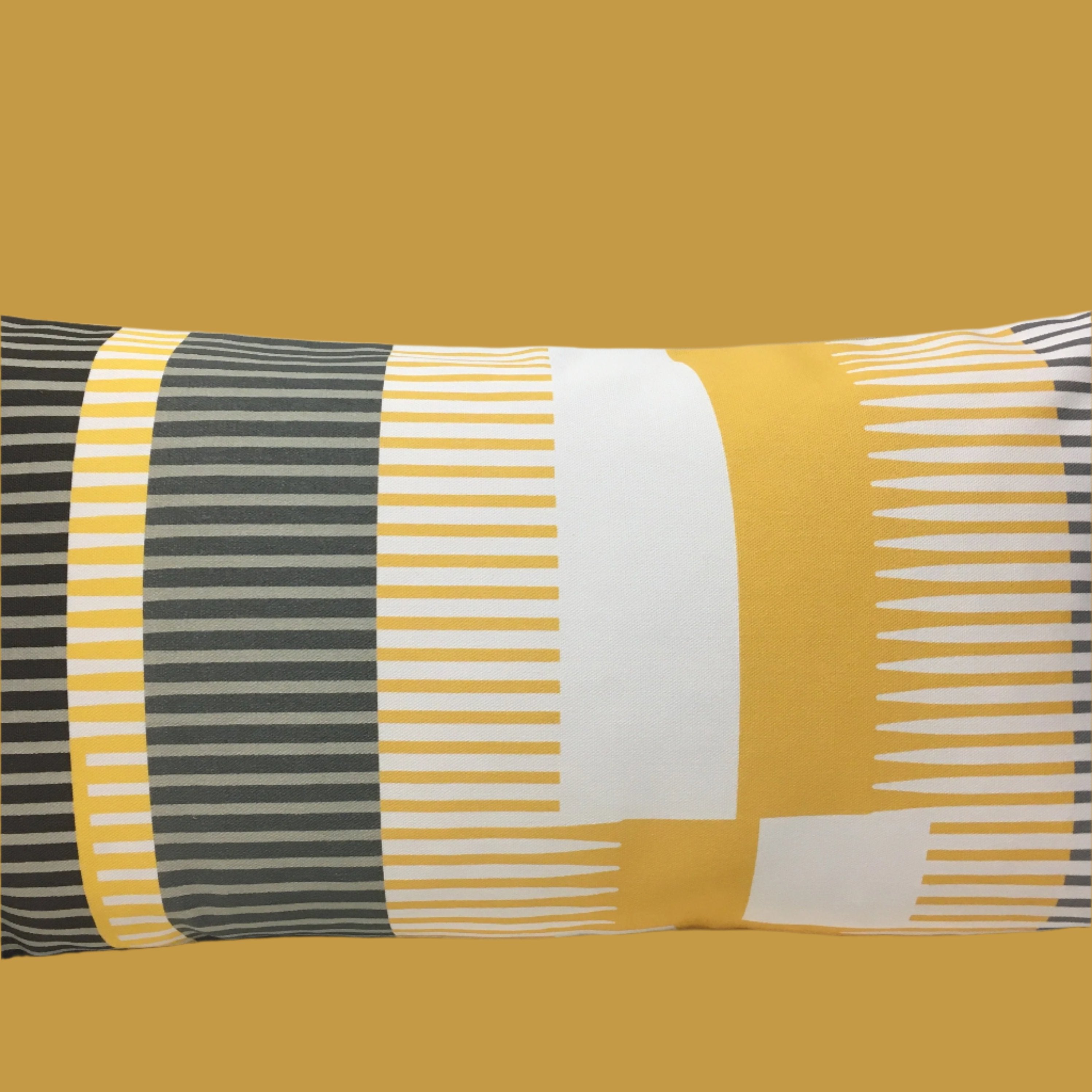 Combed Stripe Cushion - Saffron, charcoal + white ( two available )