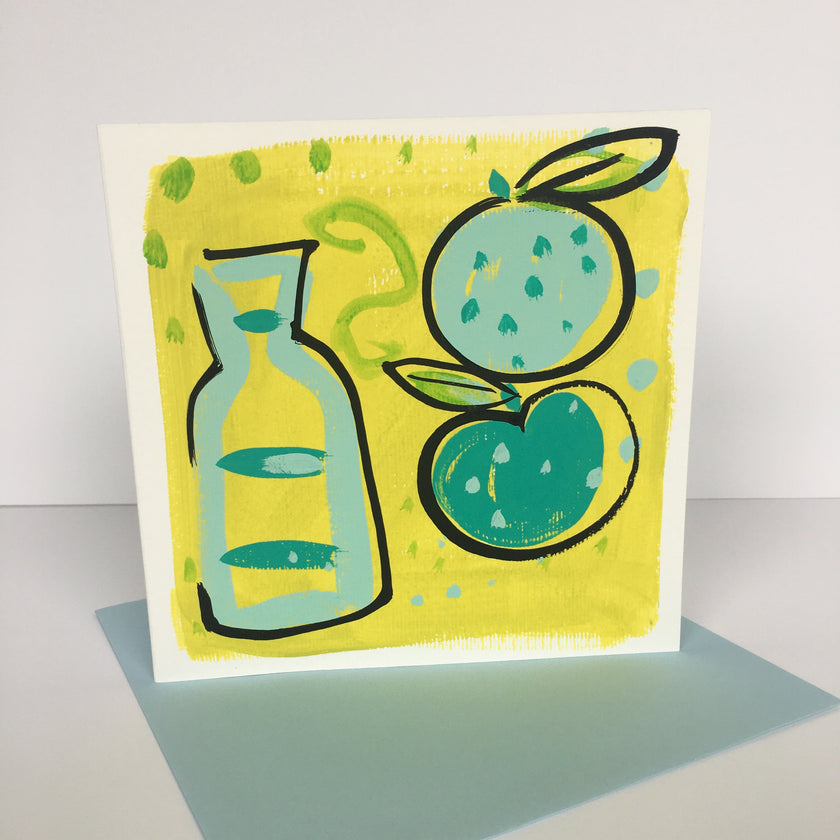 ‘ Bottle + Fruit’ Lime Hand Painted Greetings Card