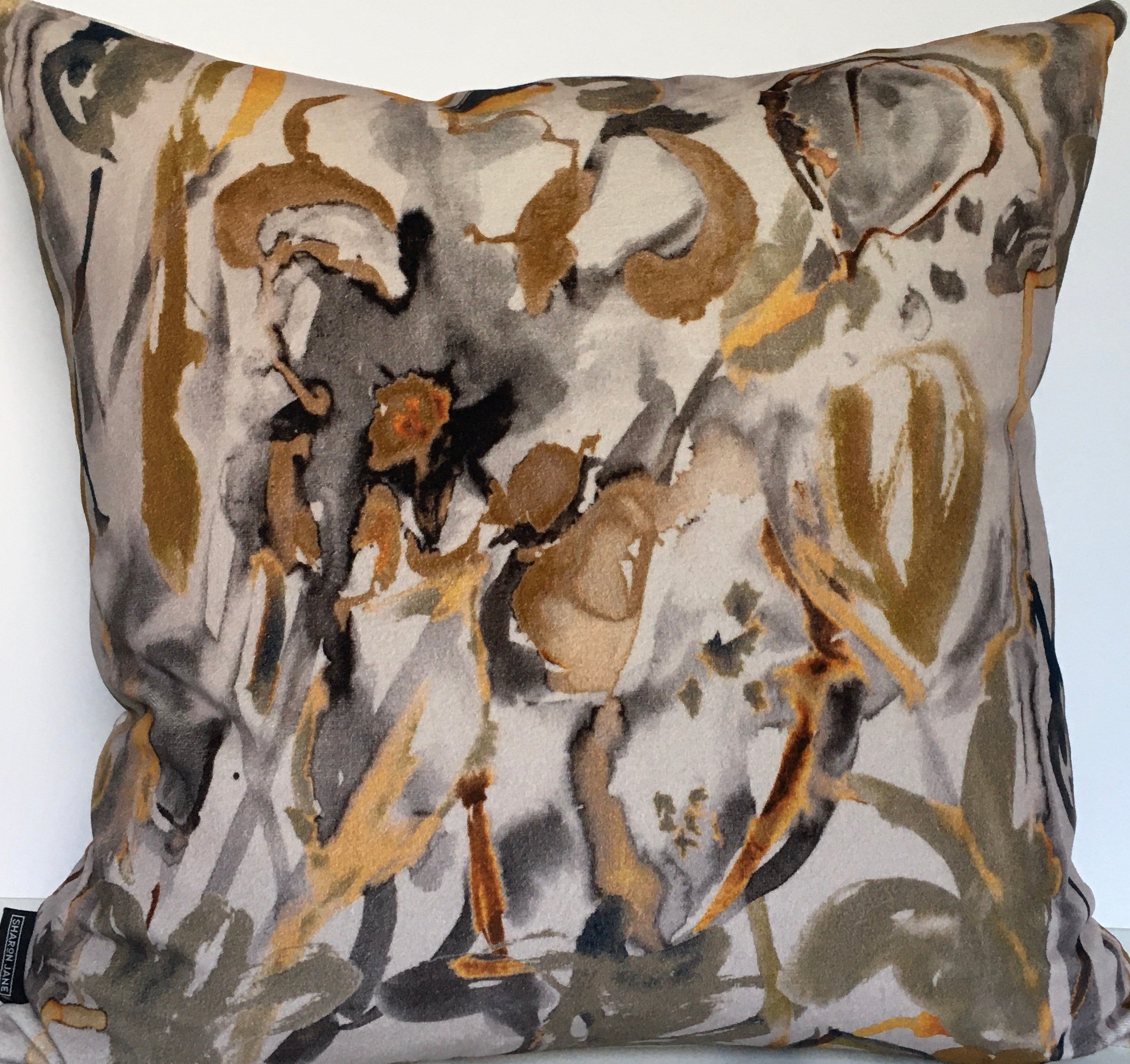 Watercolour Floral Velvet Cushion - Neutral