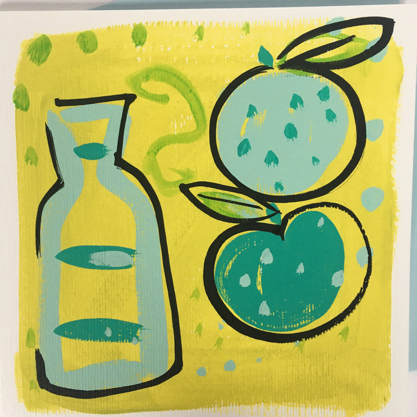 ‘ Bottle + Fruit’ Lime Hand Painted Greetings Card