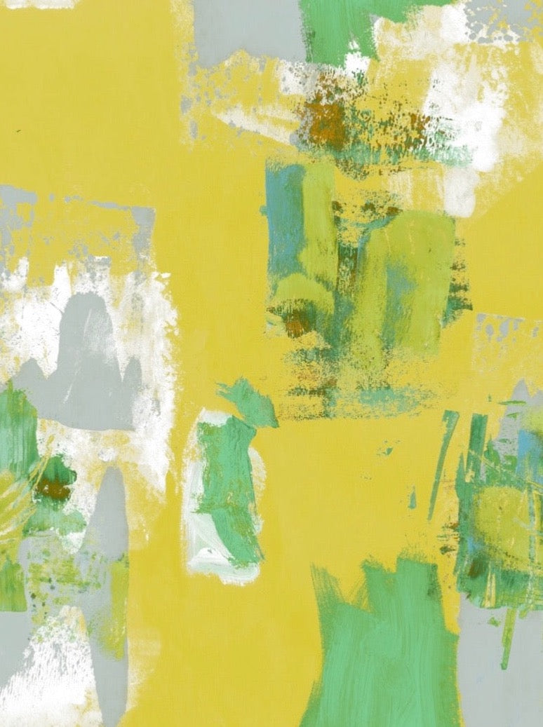 Abstract Painterly Wallpaper- Bright Yellow & Green