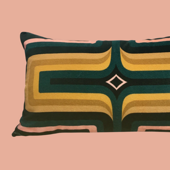Retro Geometric Velvet Cushion - Bottle