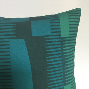Square Combed Stripe Cushion - Teal, Navy + Chartreuse