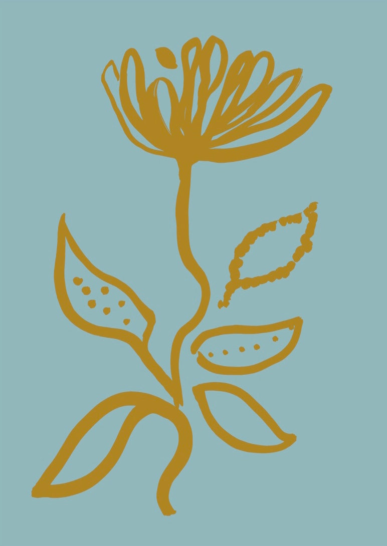 Flower print - Aqua + Mustard