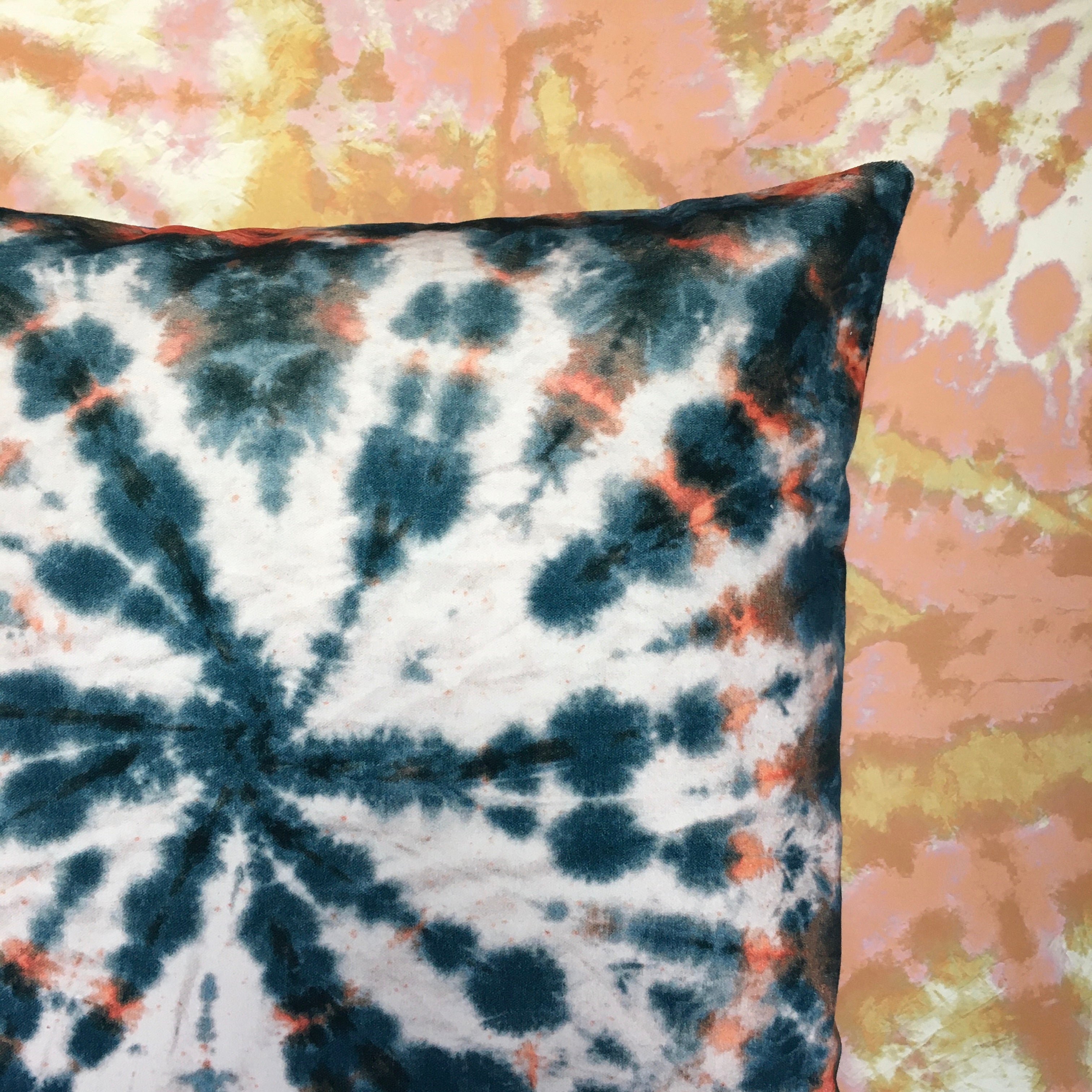 Tie Dye Circle  Velvet Cushion - Petrol