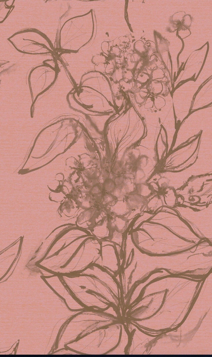 Aquatint floral Wallpaper - Pink + Mocha