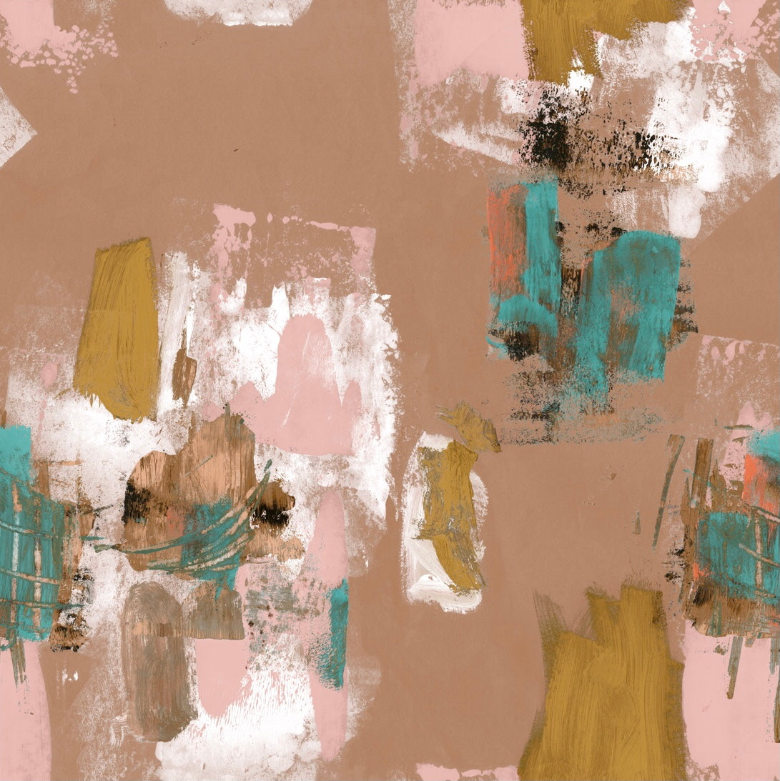 Abstract Painterly Wallpaper - Clay & Turquoise