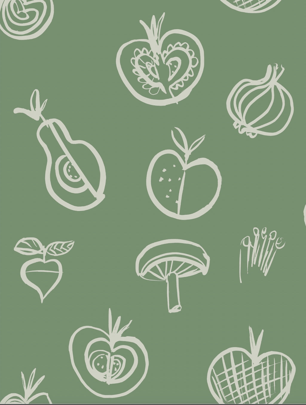Fruit Motif Wallpaper - Sage - NEW