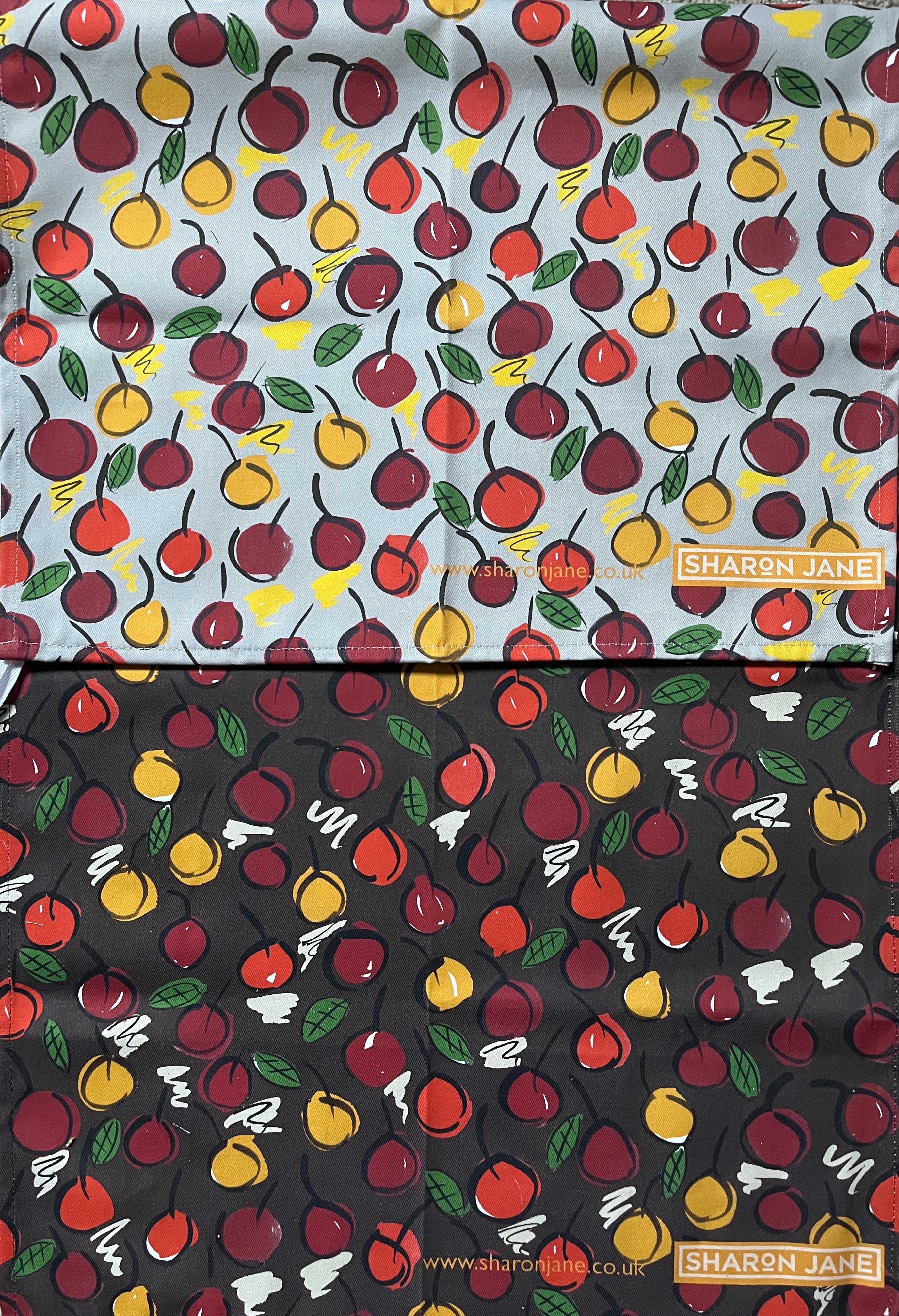 Cherries Tea Towel - Grey / Bitter Chocolate
