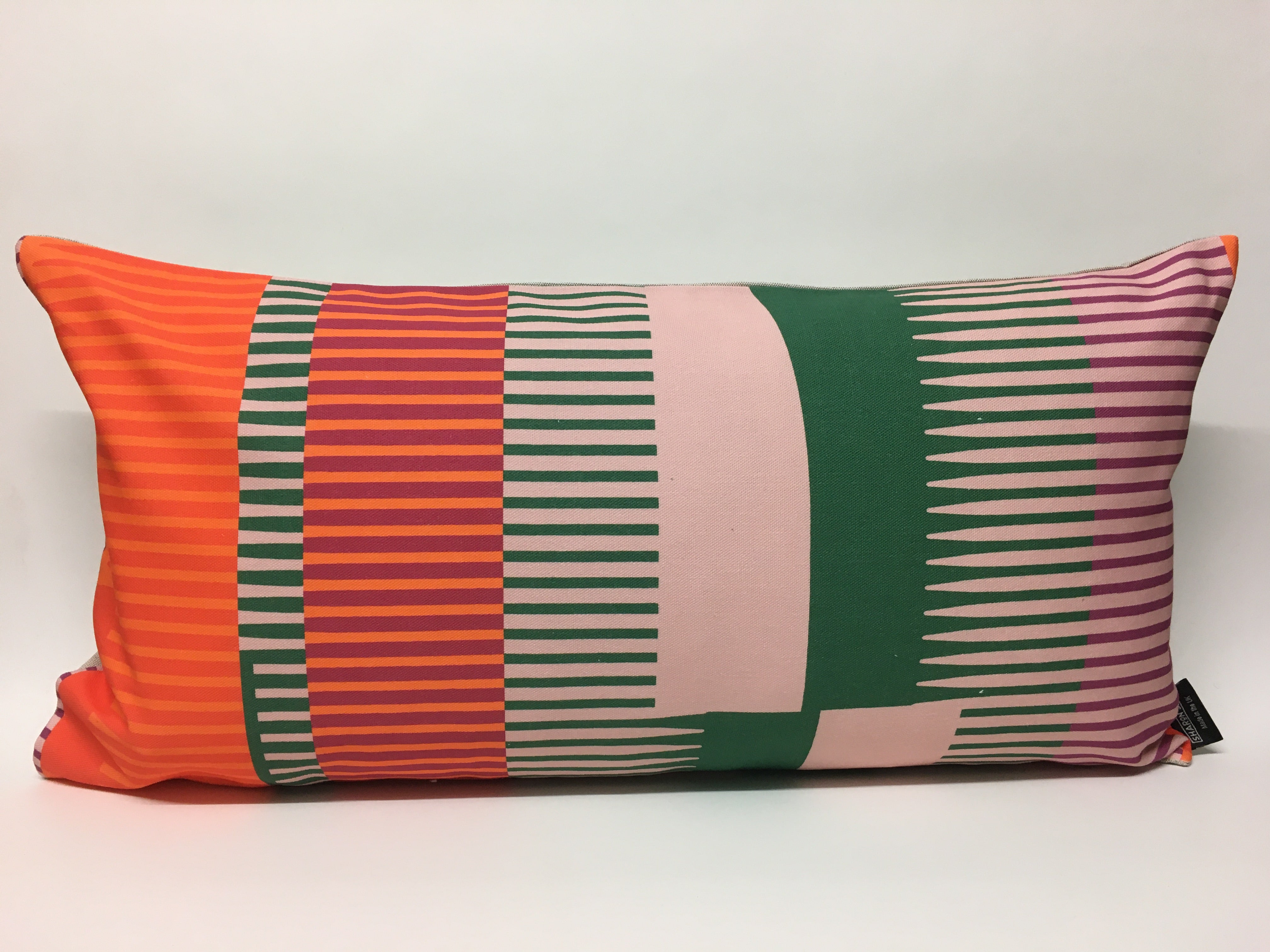 Combed Stripe Cushion - vermilion, green + blush