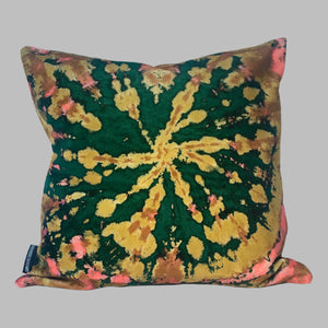 Tie dye Circle  Velvet Cushion - Ochre