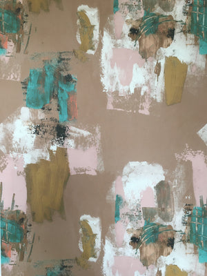 Abstract Painterly Wallpaper - Clay & Turquoise