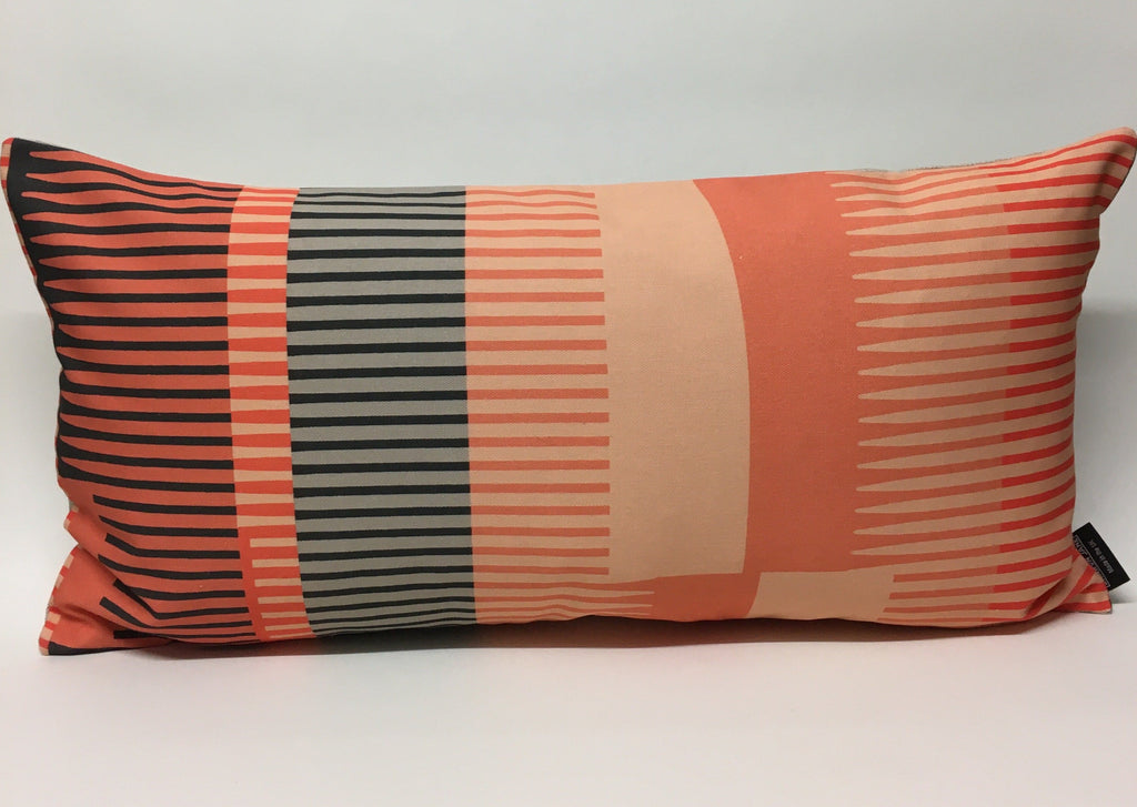 Combed Stripe Cushion - Peach + Coral + Black