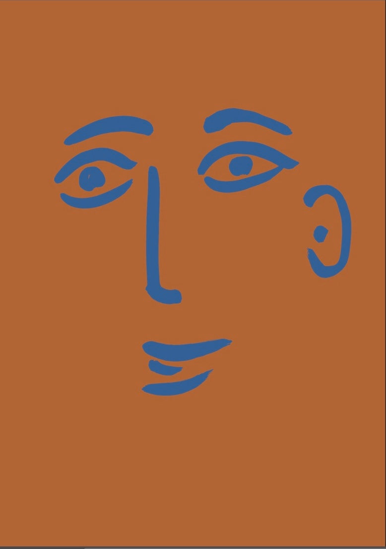 Face print - Terracotta  + Blue