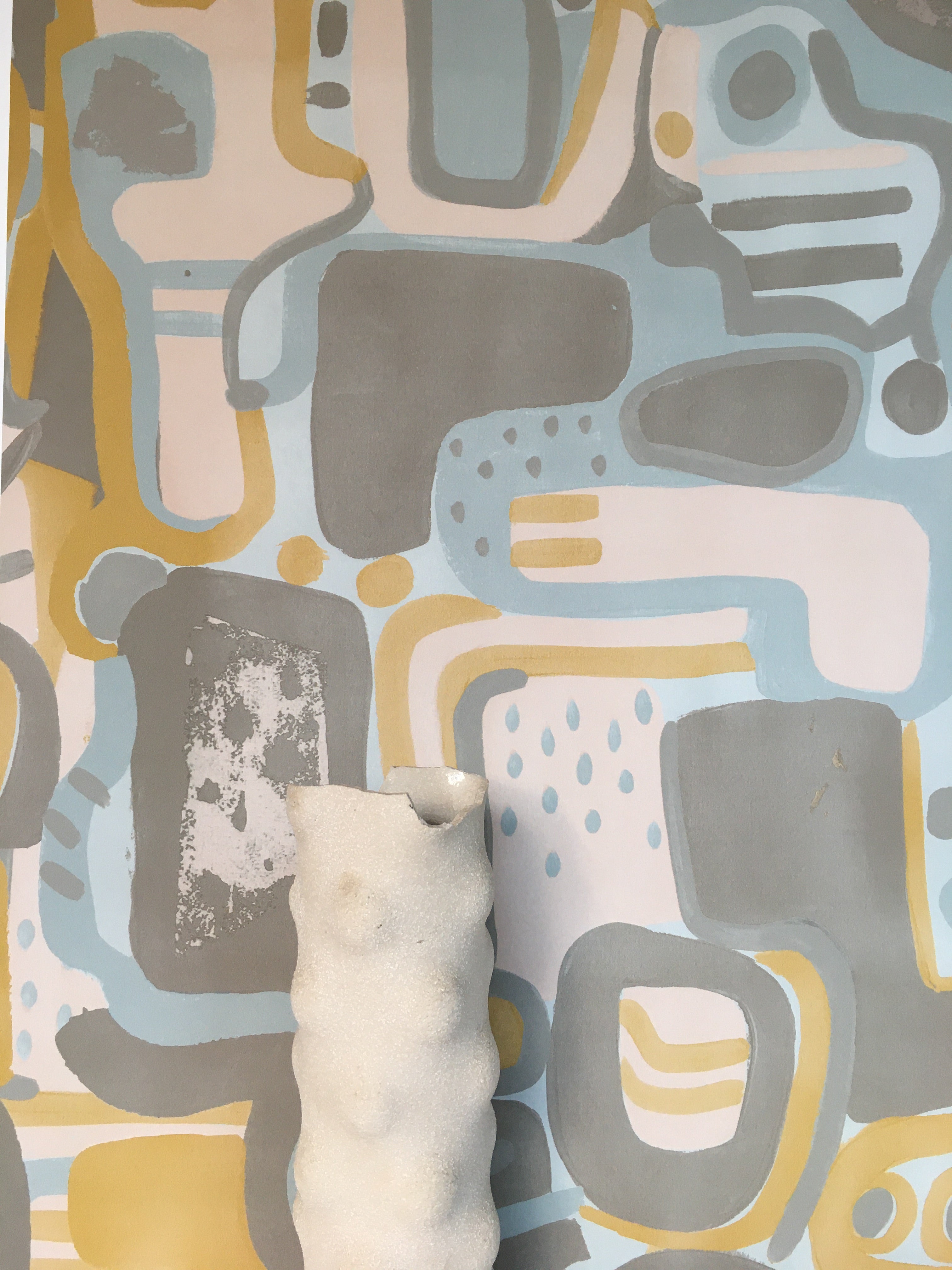 Cubist Jigsaw Wallpaper - Blush + Powder blue