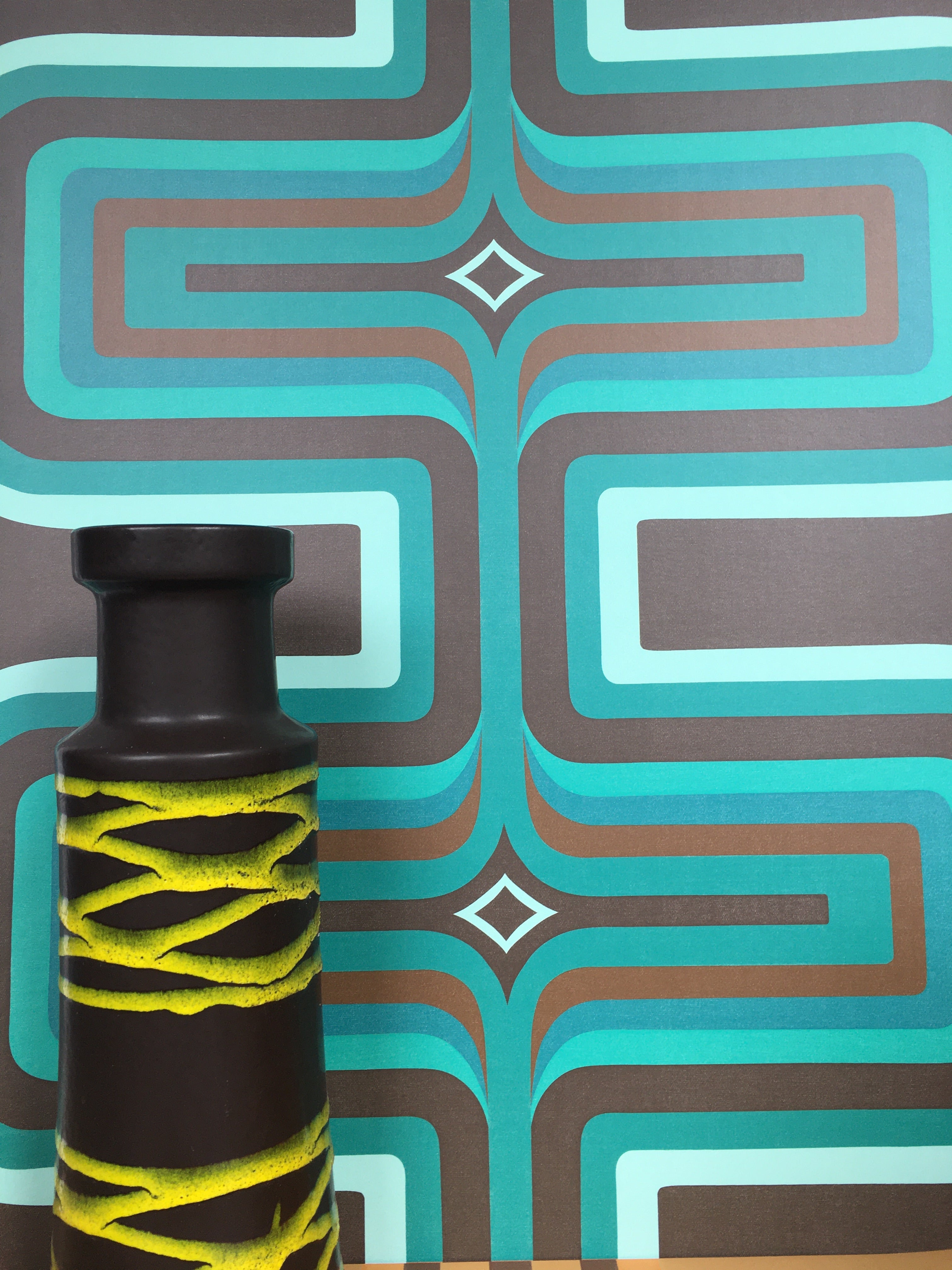 70s Geometric wallpaper, Turquoise + Brown