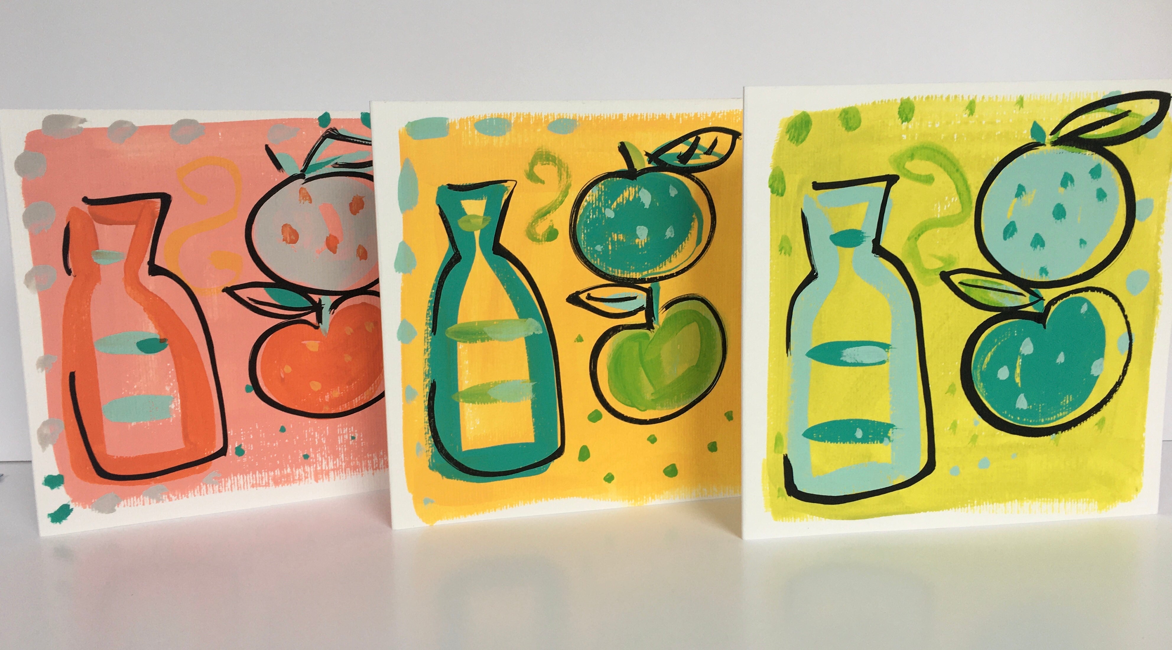 ‘ Bottle + Fruit’ Yellow  Hand Painted Greetings Card
