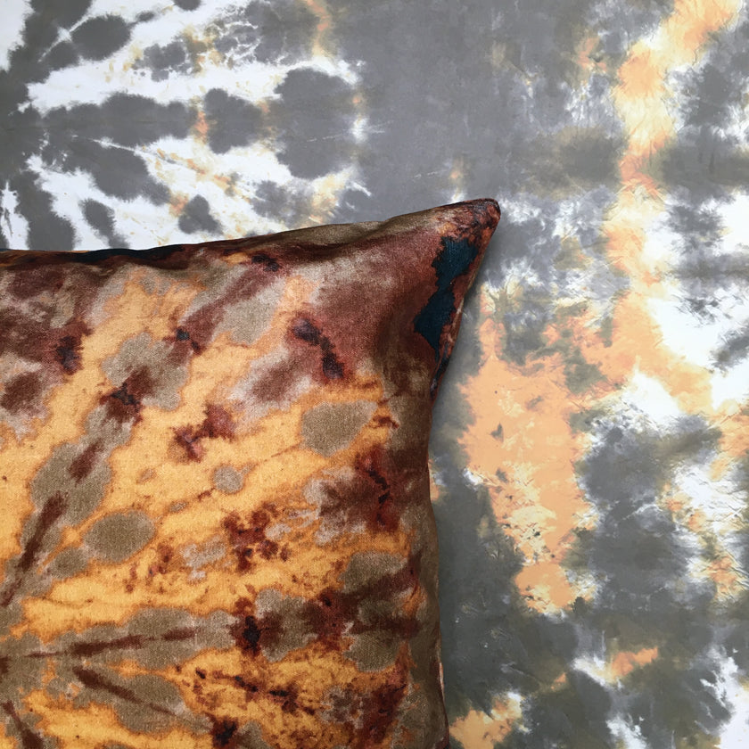 Tie dye Circle  Velvet Cushion - Mustard