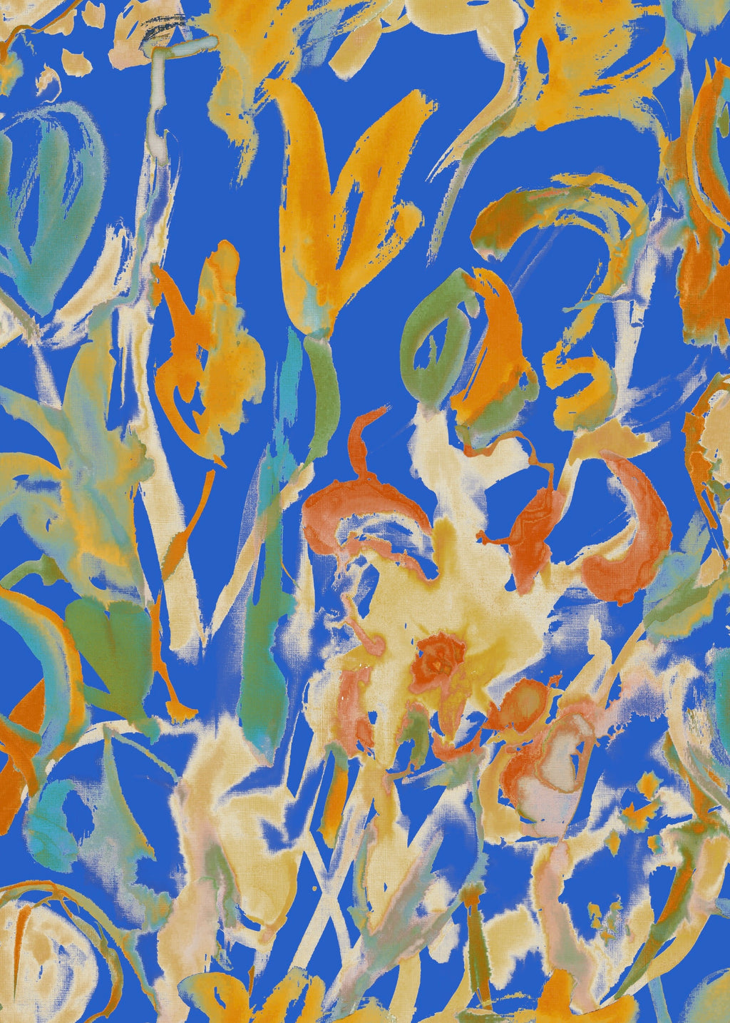 Abstract Watercolour Floral Wallpaper - Bright ultramarine