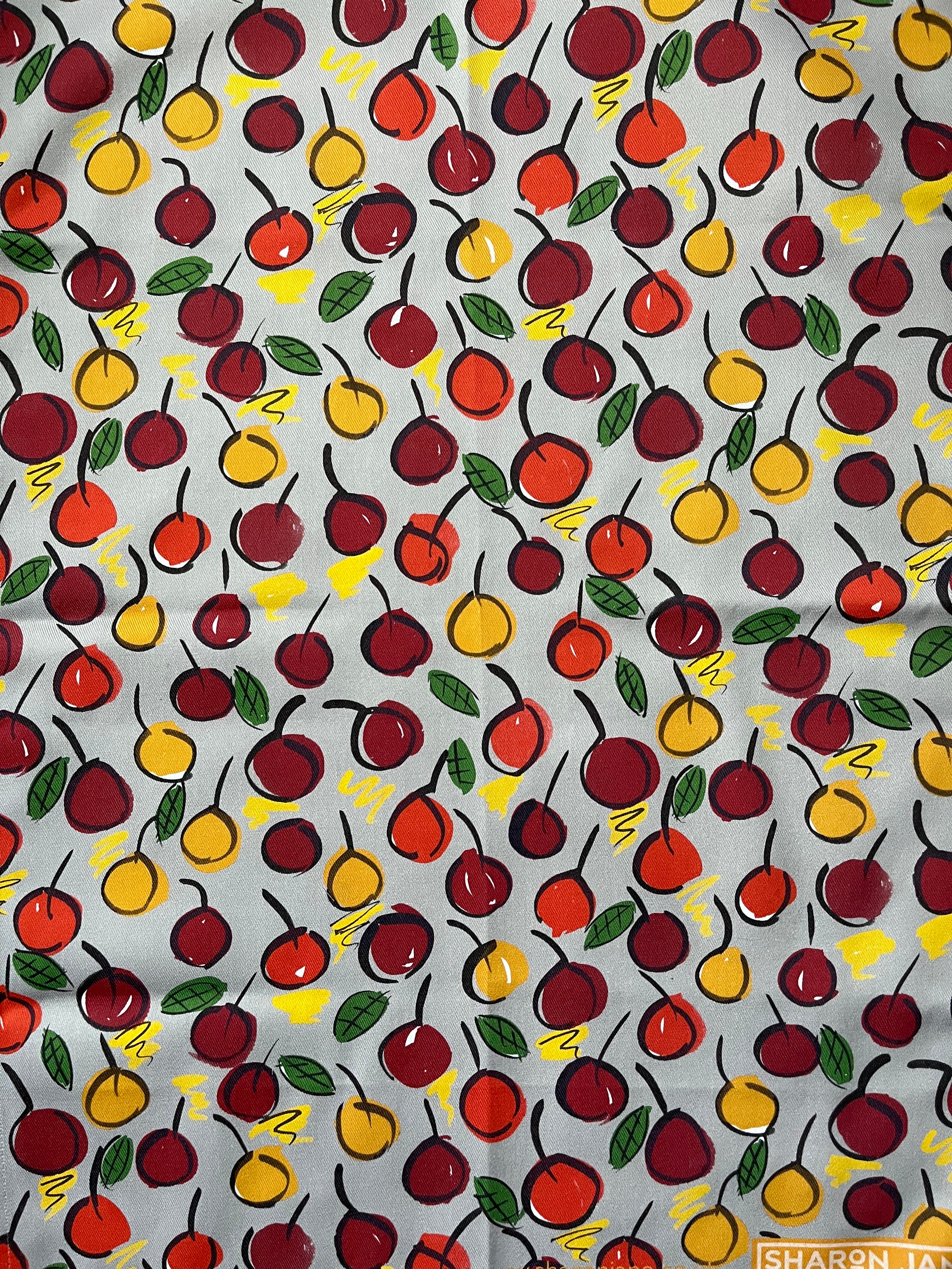Cherries Tea Towel - Grey / Bitter Chocolate