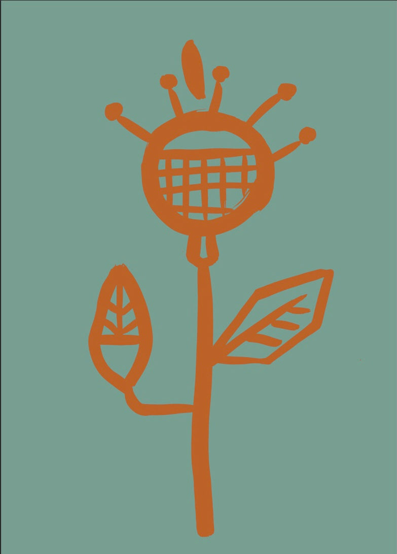 Flower print - Aqua + Terracotta