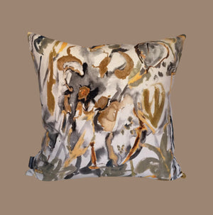 Watercolour Floral Velvet Cushion - Neutral