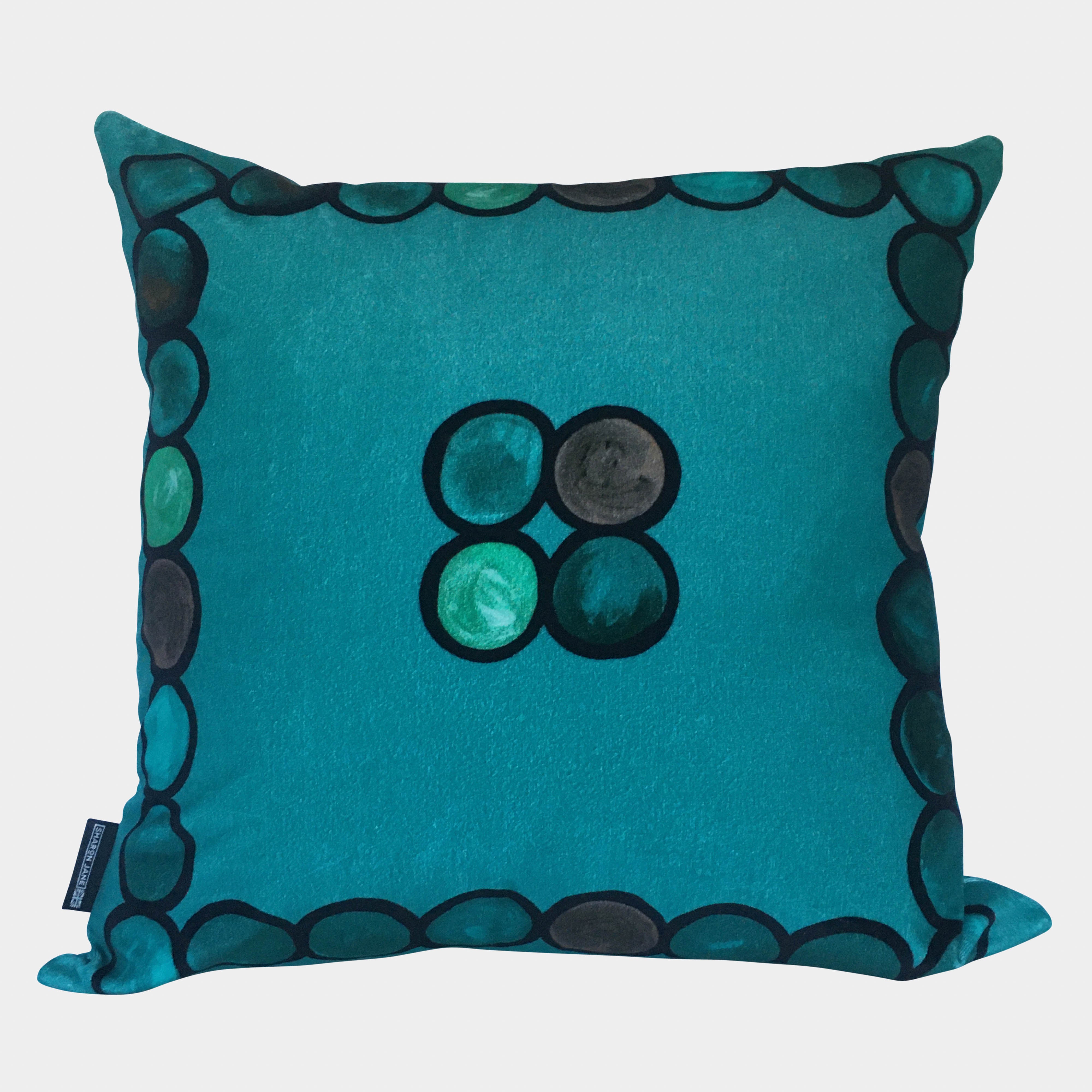 Ombré Circle Velvet Cushion - Turquoise  + Aqua